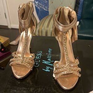 Gently Worn Rose Gold Jewel High Sandals.